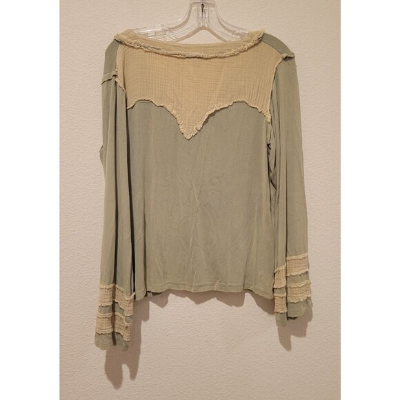 Nwot POL Ribbed Long Sleeve Henley Shirt Top Green Distressee Oversized Small - Picture 4 of 11